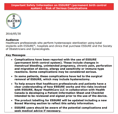 Essure Birth Control & Filing A Bayer Essure Lawsuit