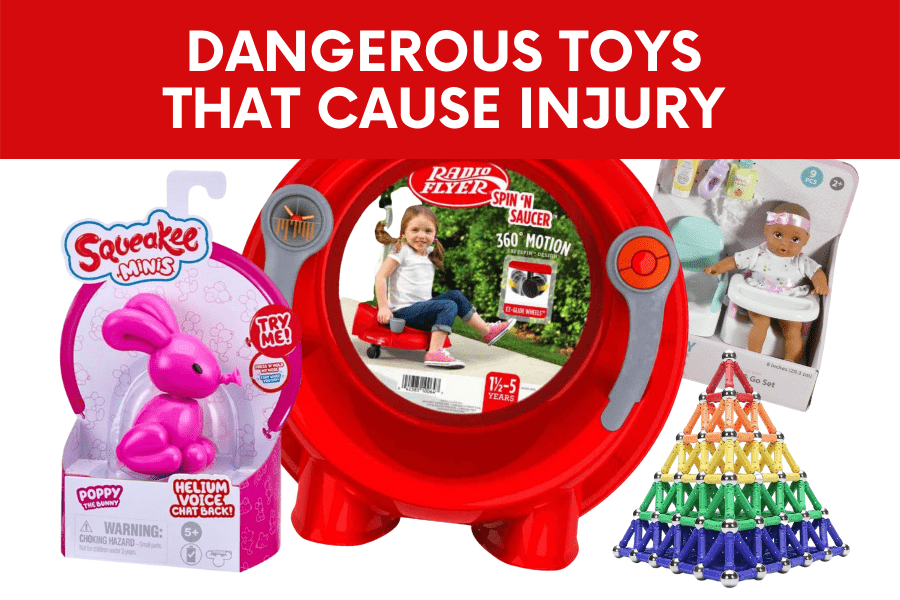 There are many dangerous toys that cause choking hazards, severe head injuries, and more. Be careful when choosing a toy for your child.