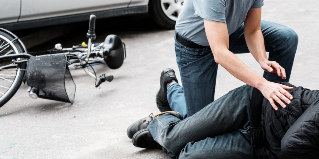 Pedestrian accident with a biker in Hamilton, Ontario.