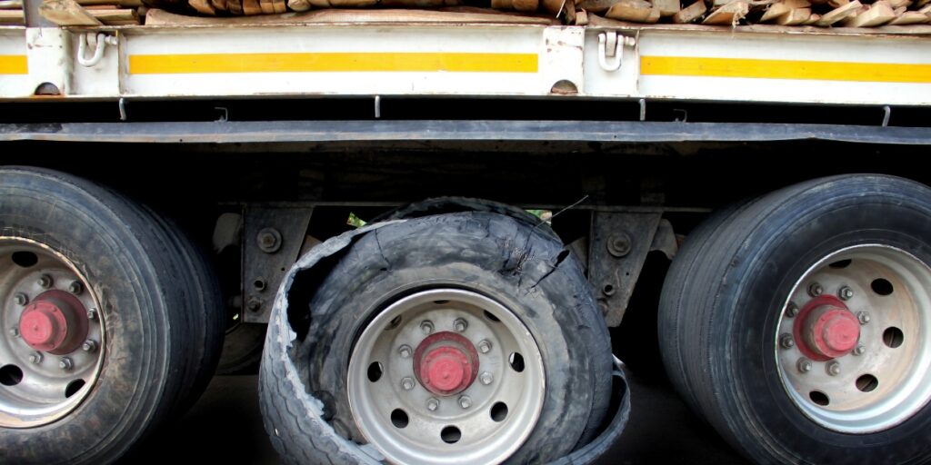 tractor trailer tires blew when driving because the tires were run down, with no tread