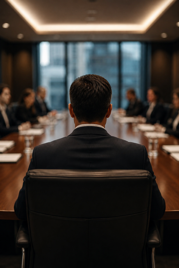 lawyer sitting in board room